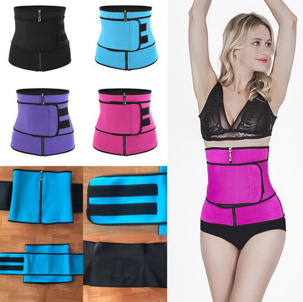 Zipper Neoprene Body Shaper S-3XL 4 Colors Women Waist Trainer Corset Sport Workout Tummy Slimming Shapewear Belt LJJO7551-2