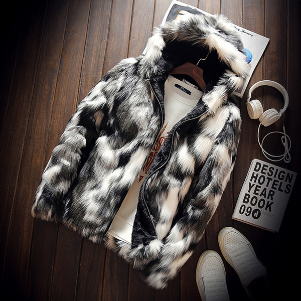 Winter Mens Hooded Jackets and coats Fake Fur Coats Male Fashion Casual Warm Coat large size S-5XL SH190929