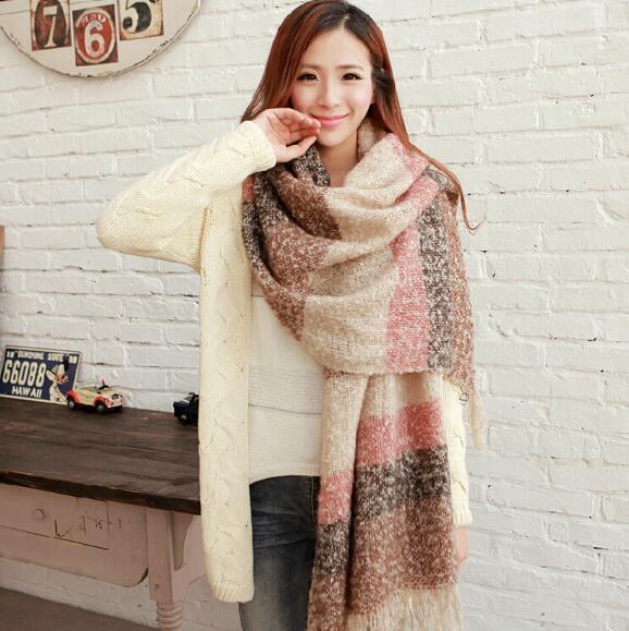 2019 Women Fall Winter Mohair Cashmere Like Scarf Long Size Warm Fashion Scarves & Wraps For Lady Casual Patchwork Accessories