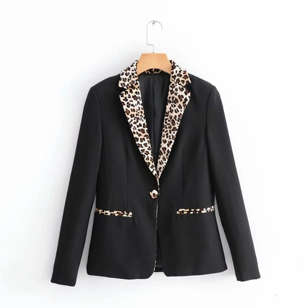 Leopard Print Tailored Collar Splicing Leisure Women Suit Coat 2019 Autumn Winter Female Long Sleeve Outerwear Loose Tops C788 SH190930