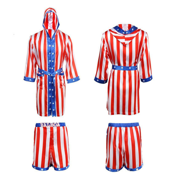 Takerlama Rocky Balboa Apollo Movie Boxing American Flag Cosplay Shorts Robe Boxing Costume Robe and ShortsMX190921