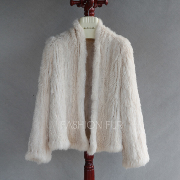 Fashion New Women Genuine Real Rabbit Fur Knitted Coat Jacket Long Sleeves Knit Real Fur Jackets RJ0001 SH190930