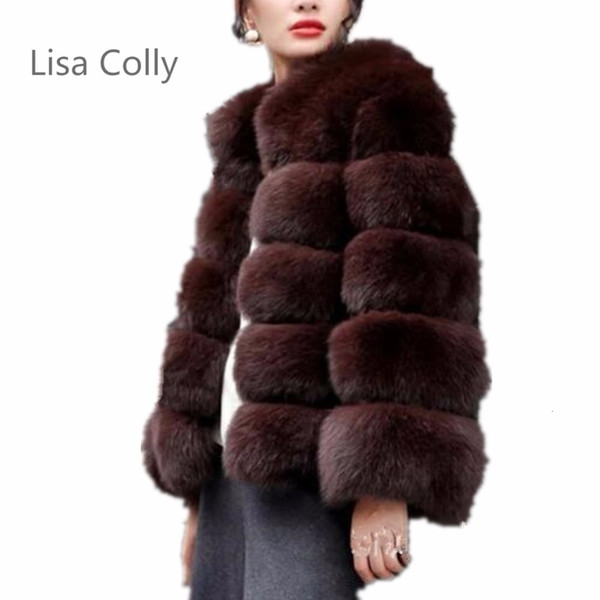 Lisa Colly New Fashion fluffy faux fur coat Jacket women furry fake fur winter Jacket outerwear party Fox fur Coat overcoat SH190924