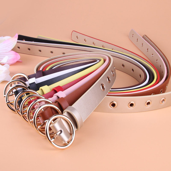 Personalized free punch women's PU belt wild round buckle ladies decorative belt FA007