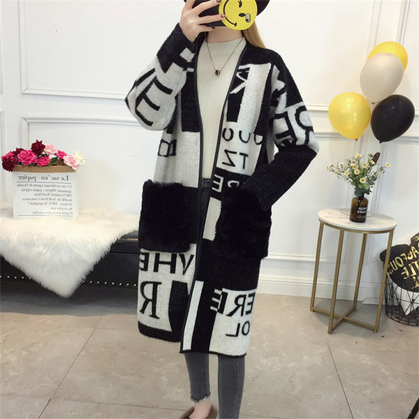 Kemixiaoxuan New Arrivals Knitted Sweater Female O Neck Long Sleeve Letter Loose Cardigans Woman SH190927