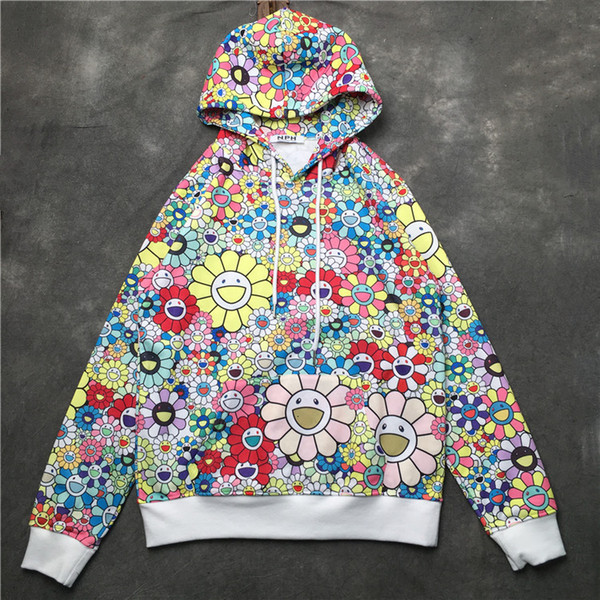 New 19ss Men sunflower Smile Hoodies Hoody hooded Sweatshirts velvet Cotton Drake Thick Fleece Street Hip hop #H63 SH190928