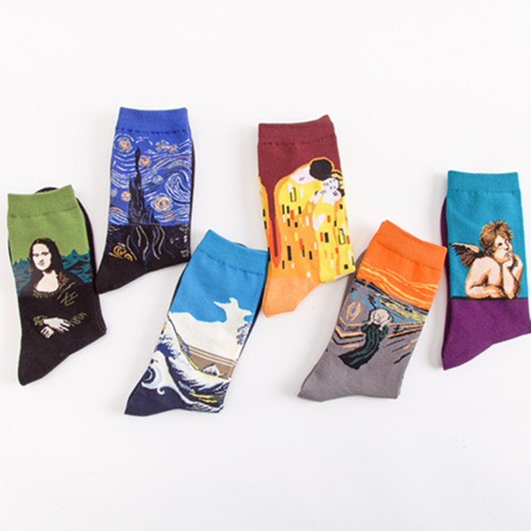 Men's medium tube socks Crazy oil painting series Male cotton sock swholesale