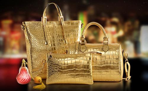 3 in 1 Bag female Fashion three-piece crocodile pattern handbags shoulder diagonal portable fashion casual big bag Korean version of the tid