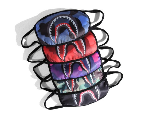 COLOR CAMO SHARK purple red blue shark mask fashion face mask men women shark facemask black yellow street style