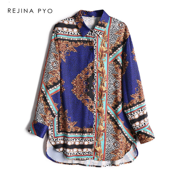 BIAORUINA Women Baroque Style Printed Long Shirt Vintage Womens Casual Single Breasted Shirt Fashion Tops Long Sleeve SH190913