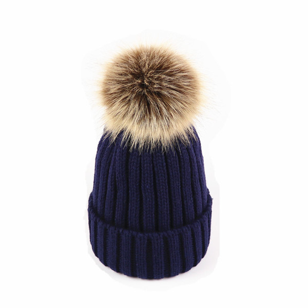 Designer Hats Woman Caps With Fake Fur Lady's Knitting Hat Korean Style Women's Thick Candy Color Cap