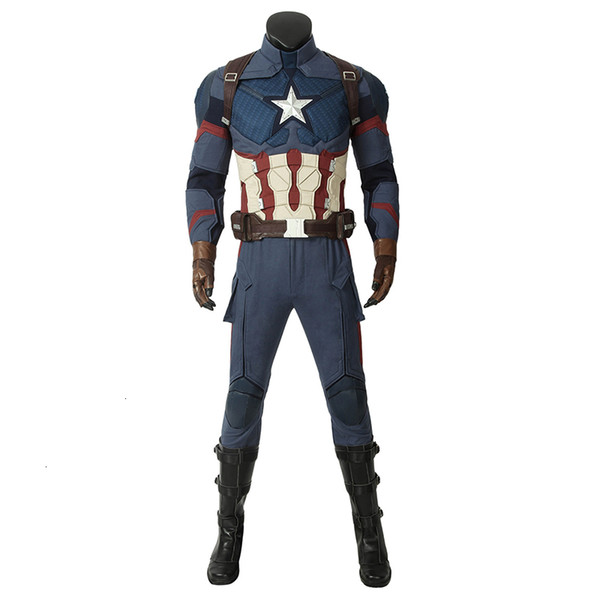 Avengers 4 Endgame Costume Captain America Steven Rogers Cosplay Jumpsuit Boots Superhero Halloween Carnival Outfit Custom MadeMX190923