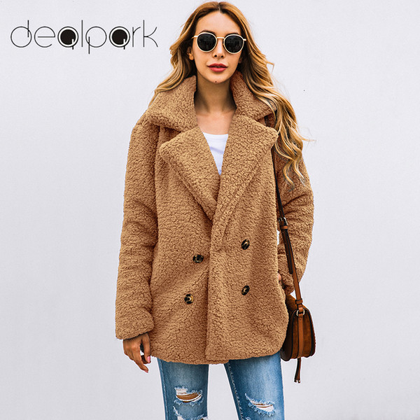 Women Faux Fur Coat Teddy Bear Jacket female Plush Fur Fake Coat Notch Lapels Oversized Winter Coat Plush Jacket Big Size 3XL SH190930