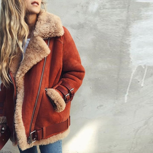 Winter Coat Suede Leather Faux Fur Jacket Women Plus Size 5XL Hot Fashion Thicken Warm Zipper Motorcycle Jackets Casual OvercoatMX190929