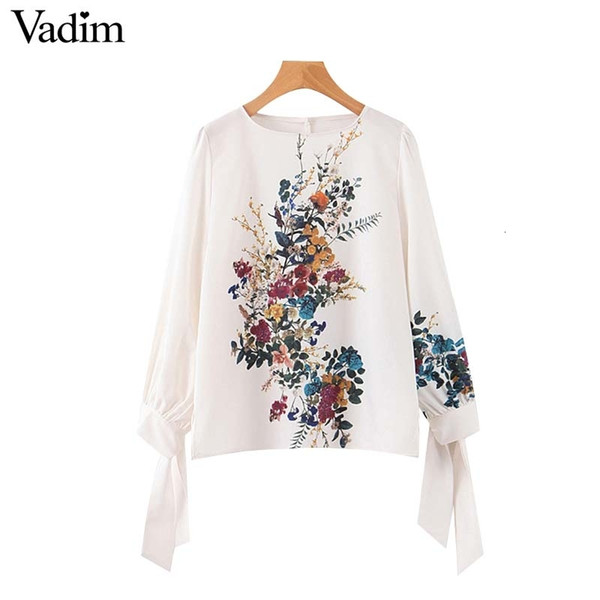 Vadim women fashion floral print blouse bow tie long sleeve O neck shirt female stylish casual tops blusas LB380 SH190917