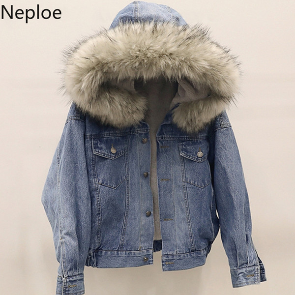 Neploe Korean Thick Denim Jacket Female Winter Short Patchwork Student Hood Chaqueta Mujer Autumn Loose Casaco Feminino 46309 SH190926