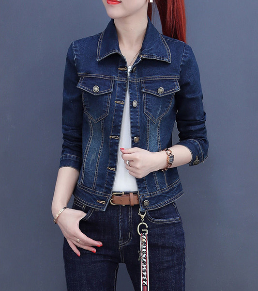 Embroidery Solid Print jean jacket women Vintage Short Denim Coat Spring Autumn Women Long Sleeve short outwears femme tops 2019MX190927