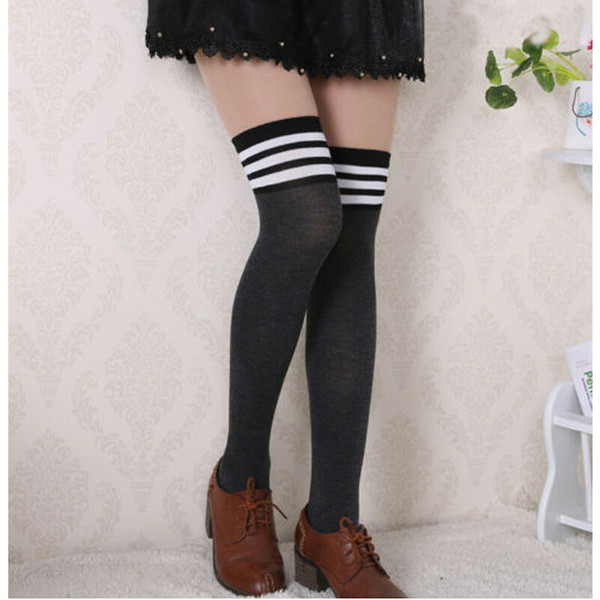 Brand New Sexy Women Lady Girls Fashion Cotton Knit Over Knee Thigh High Stockings Long Boot Warm Cable striped Stocking