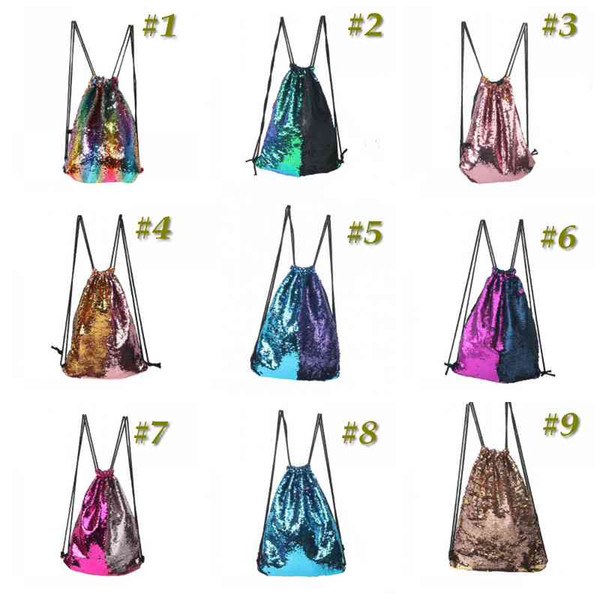 Mermaid Sequins Drawstring Backpack Women Glitter Bling Shoulder Bags Reversible Beach Bag Girls Adisputent Travel Casual Paillette