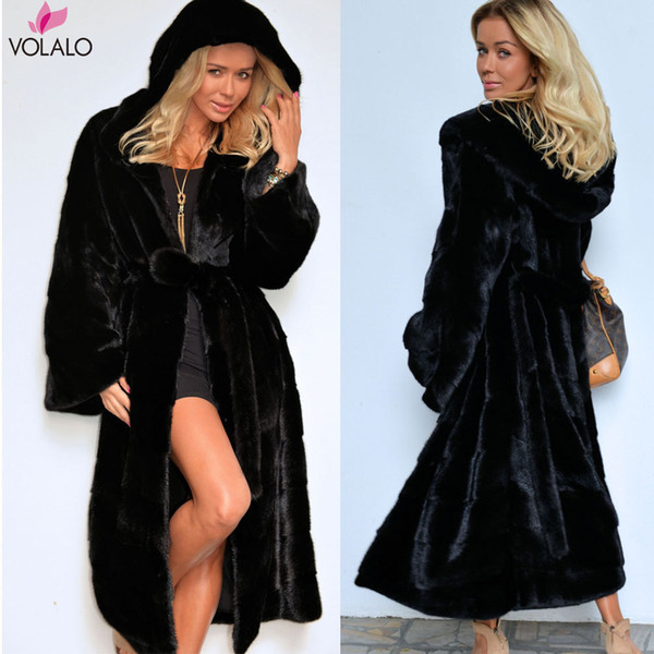 Winter Warm Hooded Large Size Medium Length Solid Color Fur & Faux Fur Women 2018 New Casual Long Sleeve Women Fur Coat Jacket SH190920