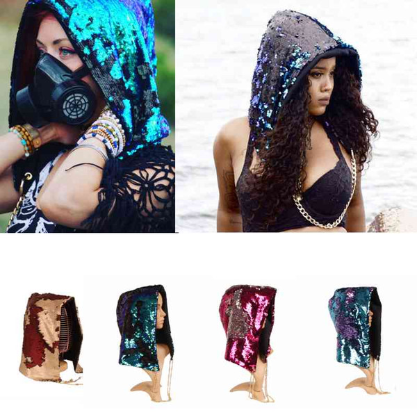 Festive Dress decoration Hat Women Glitter Beanie Masks Halloween Reversible Mermaid Sequin Beret Hats Ladies Magical Stage Perform Gift