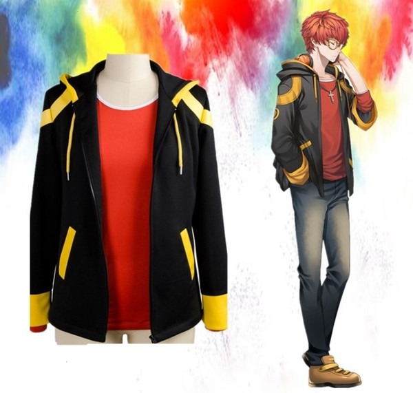 New Anime Mystic Messenger Cosplay Costume 707 Saeyoung Luciel Choi Outfit Halloween Costumes Hooded Jacket Hoodies Coat T-shirtMX190923