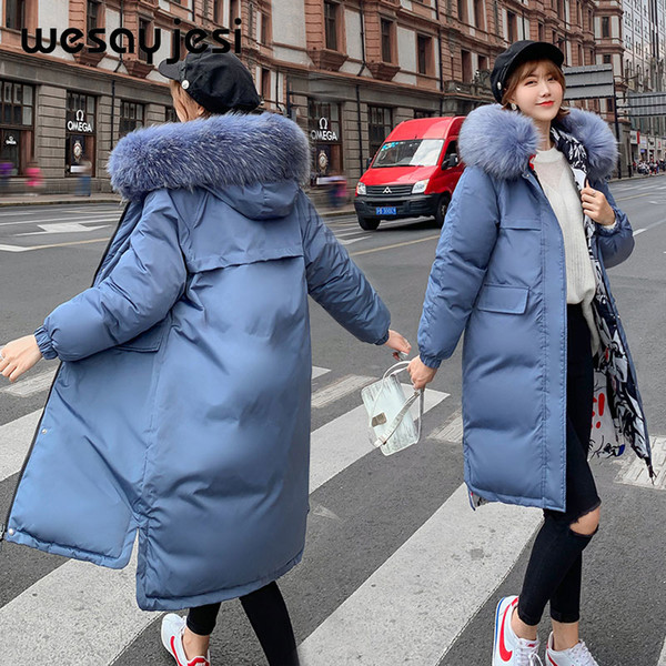 Women Jacket Winter Fur 2019 Winter X-Long Both Side Wear Parka Coat Thick Double Warm Big Fur Collar Causal Hooded Parka Jacket Y190926