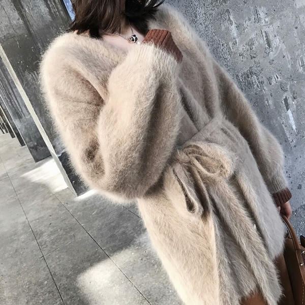 100% Genuine Mink Cashmere Sweater Women Pure Mink Cashmere Cardigan Knitted Coat With Belt JN566 SH190927