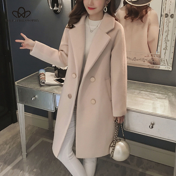 Bella Philosophy 2019 Winter Slim Plus Cotton Long Wool Blends Coat Women Hardy Solid Warm Thick Office Work Lady Coats T190917