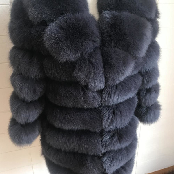 70CM New Women Warm Real Fox Fur Coat Short Winter Fur Jacket Outerwear Natural Blue Fox Fur Coats for Women Hot Promotion SH190930