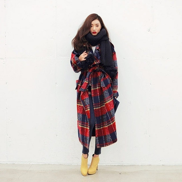 New UK High fashion Runway Fall / Winter Women Oversized Casual Wool Plaid loose Maxi Long coat Female outerwear SH190913