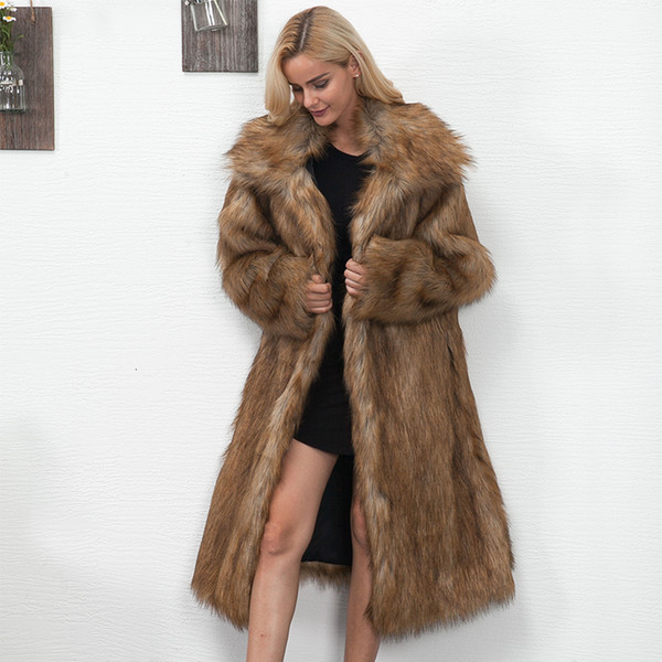 Winter Womens Plus Size Faux Fur Coat Long Slim Thicken Warm Hairy Jacket Trendy Warm Outerwear Fur Coat Trenchcoat Y190919