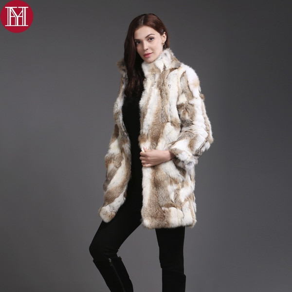 women winter real rabbit fur long coat real genuine rabbit fur jacket mandarin collar real rabbit fur coat wholesale retail SH190930