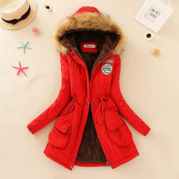 New 2019 Autumn Winter Safari Style Women Parkas Red Color Slim Long Cotton Coat Adjustable Waist Outwear Famale Jacket Femme Y190926