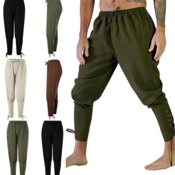 Viking Pirate Trousers for Medieval Cosplay Middle Ages Leg Bandage Loose Halloween Carnival Stage Renaissance Adult PantsMX190921