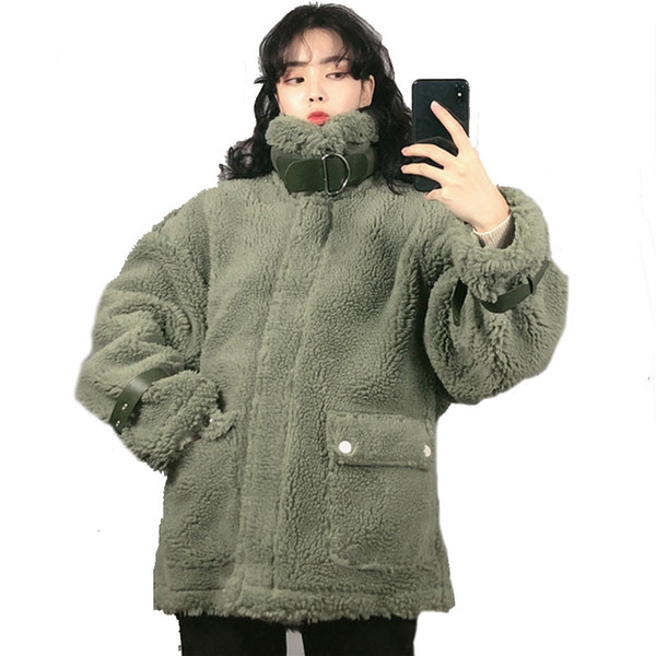 women Winter Thick Lamb Fur Jacket Casual Harajuku Coat Female Loose Warm Winter Jacket Women Plus Size Long Sleeve Coat Women SH190930