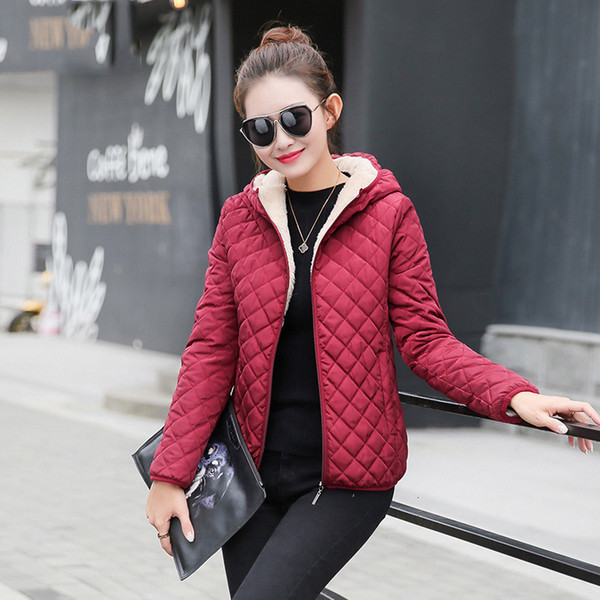 Autumn 2019 Parkas basic jackets Female Women Winter plus velvet lamb hooded Coats Cotton Winter Jacket Womens Outwear coatMX191008