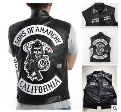 4 Styles Sons Of Anarchy Embroidery Leather Rock Punk Vest Cosplay Costume Black Color Motorcycle Sleeveless JacketMX190923