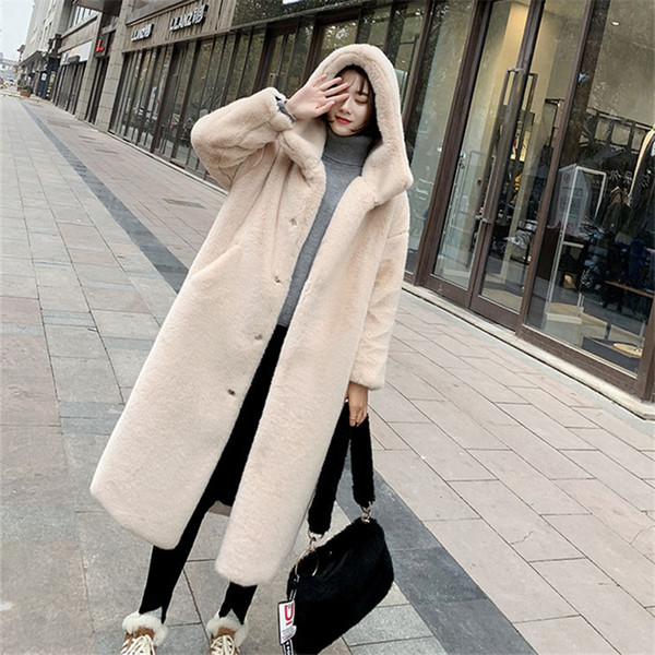 New Autumn Winter Fur Coat Women Clothes High Quality Imitation Mink Fur Hooded Plus Size Thicken Warm Long Coats Female SH190926