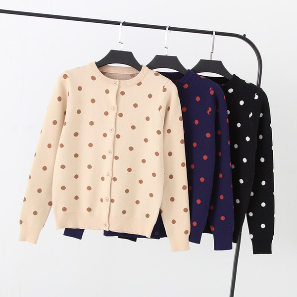 ONLYSVTER Thick Polkdot Women cardigan Spring Autumn Knitted Sweater Coat Single Breasted Outwear Female cardigans SH190930