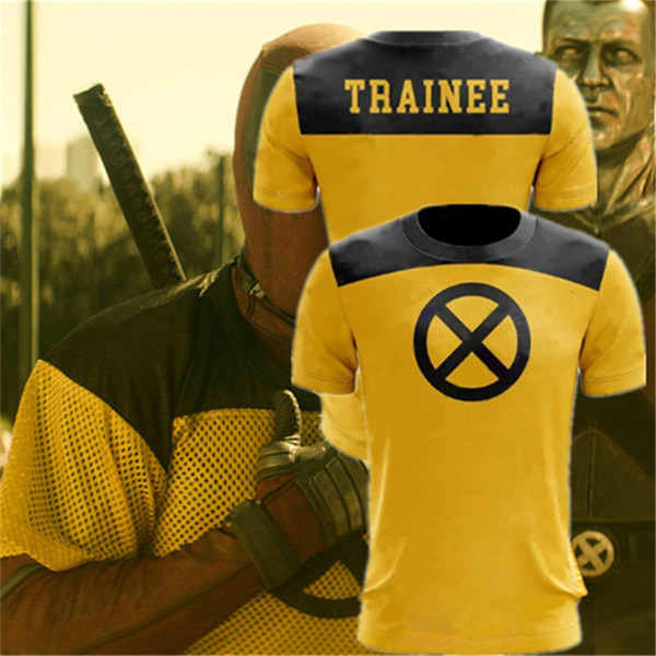 Deadpool 2 Printed Trainee Cosplay T shirt Superhero Yellow Slim Polyester Mens Short Sleeve O-Neck Tee Shirts Halloween CostumeMX190923