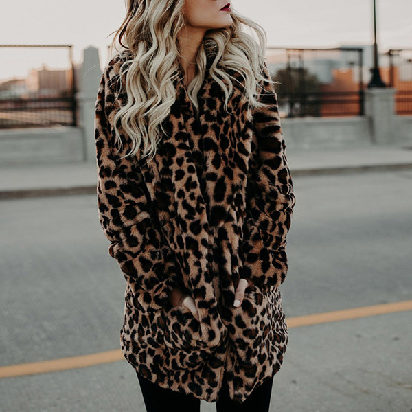 2019 Luxury Faux Fur Coat For Women Autumn Winter Warm Fashion Leopard Printed Artificial Fur Women's Coats Casual Fur Jacket SH190930