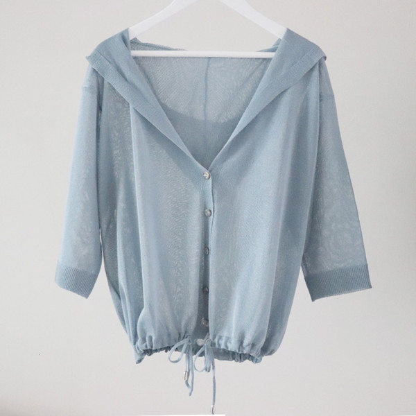 Werynica White Elegant chaquetas mujer cardigan female sun protection clothing with hood ice silk fabric 6 color vadim SH190930
