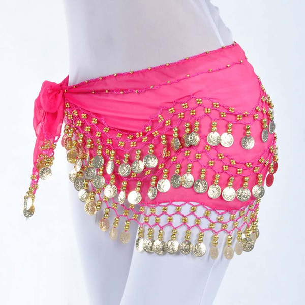 12 Colors 3 Rows 128 Coins Woman Belly Dance Hip Scarf Bellyqueen Costume Hip Skirt Scarf