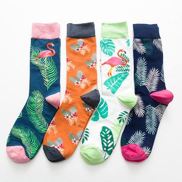 Wholesale autumn and winter models cranes flamingo leaves cotton in the tube men's socks personality famous wind Men Women Sports Socks