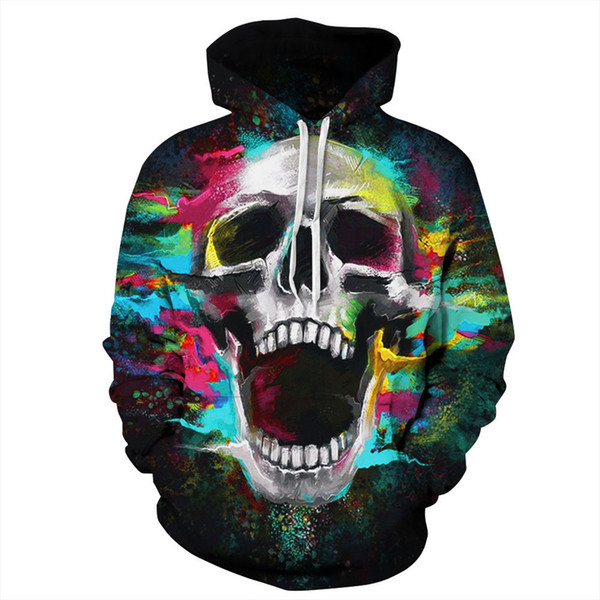 Couple hooded sweatshirt Halloween personality horror skull print long-sleeved comfortable sweater sweatshirt code S to 3XL - unisex