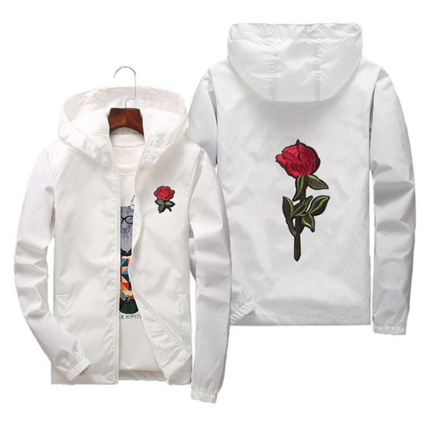 Rose Jacket Windbreaker Men2018 And Women's Jacket New Fashion White And Black Roses Outwear Coat