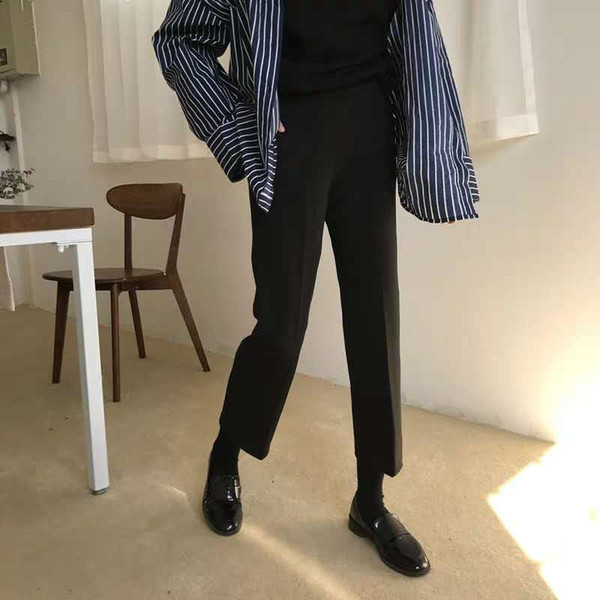 2019 New Spring Korean Women's Pants Students Black High Waist Casual Nine Pants Suit Straight Trousers