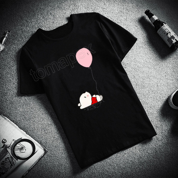 Kawaii Fashion Unisex Short Sleeve T Shirt Ulzzang Harajuku Aesthetics Cartoon Bear and Balloon Printed 100% Cotton Top Tees