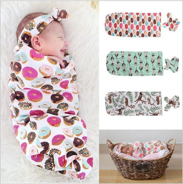 Baby Swaddle Sleeping Bags Toddler Swaddling Blankets Cotton Sleepsack Stroller Cartoon Print Wrap Newborn Sleep Bag Headband Outfits YFA133